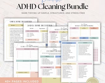 ADHD Home Cleaning Planner | Printable Chore Chart for Adults | Daily, Weekly, Monthly Routine Tracker | Canva Template | ADHD template
