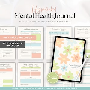 Self-Care Mental Health Workbook | Printable Therapy Planner, Digital Wellness Journal, Anxiety & Mood Trackers | Mental Wellness Journal