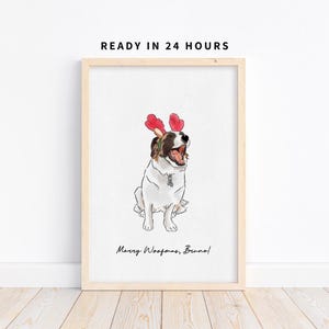 Retrato de mascota personalizado para Navidad, acuarela dibujada a mano, regalo para mascotas para las fiestas, pintura de mascota personalizada, regalo para padres peludos, arte de árbol de mascotas