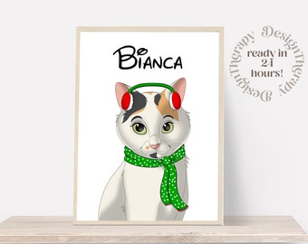 Retrato de mascota personalizado / Retrato de gato y perro a partir de foto / Estilo de caricatura de mascota / Regalo de gato personalizado / Impresiones artísticas de ilustración digital