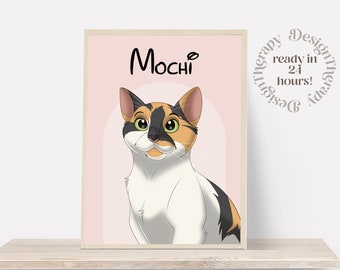 Custom Cartoon Pet Portrait | Cat & Dog Portrait From Photo | Pet Cartoon Style | Custom Cat Gift | Digital Illustration Art Prints