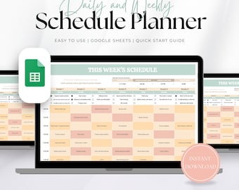 Plantilla de Hojas de Cálculo de Google para Horario Diario y Semanal: Planificador de Bloques de Tiempo, Resumen Semanal, Seguimiento de Objetivos y Planificador de Productividad Digital