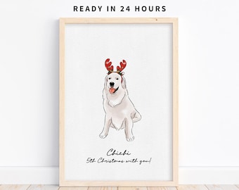 Custom Watercolor Pet Portrait, Pet Christmas Art, Personalized Pet Gift, Pet Tree Illustration, Hand-Drawn Pet Digital Art, Pet Drawing