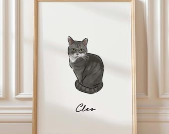 Minimal Cat Watercolor Portrait, Cat Memorial Gift, Cat Painting, Cat Loss Gift, Watercolor Illustration, Cat Portrait from Photo