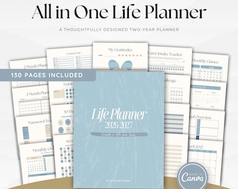 2026–2027 Life Planner Printable | 2 Year Planner PDF | Daily, Weekly & Monthly Planning | Minimalist All-in-One Organizer | Busy Planner