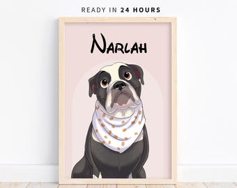 Dibujos animados personalizados de mascotas / Retratos de mascotas dibujados a mano / Regalo divertido para amantes de los perros / Dibujo personalizado de mascotas / Decoración de pared única para mascotas