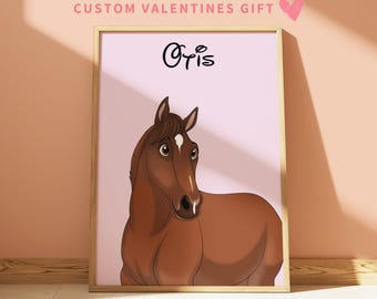 Hand Drawn Pet Cartoon Art, Custom Horse Portrait, Illustrated Pet Art, Digital Pet Print, Custom Dog, Cat Horse Drawing, Valentines Gift