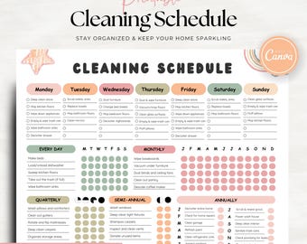 Printable Cleaning Planner | Editable Chore Schedule Canva Template | Household Task Checklist | Digital Home Organizer | PDF Download