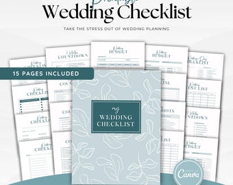 Lista de verificación minimalista para la planificación de bodas, plantilla de cronograma para el día de la boda, organizador nupcial, planificador de bodas imprimible, carpeta de bodas todo en uno