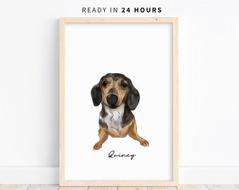 Retrato de mascota personalizado en acuarela, regalo de retrato de perro, boceto personalizado de mascota a partir de una foto, regalo de mascota dibujado a mano para amantes de los animales.