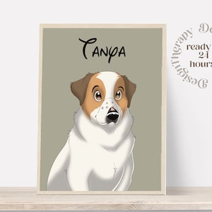 Custom Cartoon Pet Portrait | Cat & Dog Portrait From Photo | Pet Cartoon Style | Custom Cat Gift | Digital Illustration Art Prints