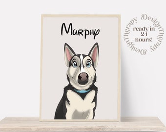 Custom Cartoon Pet Portrait | Cat & Dog Portrait From Photo | Pet Cartoon Style | Custom Cat Gift | Digital Illustration Art Prints