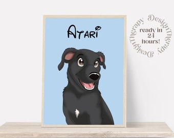 Benutzerdefinierte Cartoon Haustier Porträt | Hundeportrait vom Foto | Haustier-Karikatur-Stil | Benutzerdefinierte Katzen Geschenk | Digitale Illustration Kunstdrucke
