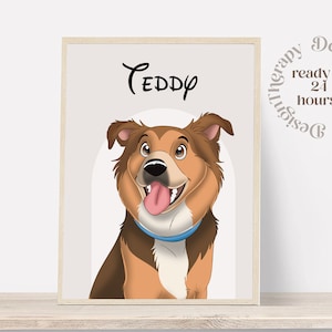 Portrait d'animal de compagnie personnalisé | Portrait de chat et de chien à partir d'une photo | Style de bande dessinée pour animaux de compagnie | Cadeau chat personnalisé | Impressions d'illustrations numériques