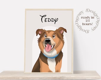 Benutzerdefinierte Cartoon Haustier Porträt | Hundeportrait vom Foto | Haustier-Karikatur-Stil | Benutzerdefinierte Katzen Geschenk | Digitale Illustration Kunstdrucke