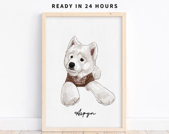 Retrato de perro en acuarela, ilustración personalizada de mascotas, retratos de perros a partir de fotos, idea de regalo para recordar a una mascota, lámina conmemorativa para perros.