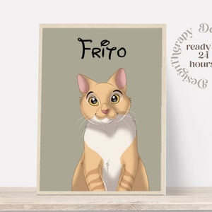 Custom Cartoon Pet Portrait | Cat & Dog Portrait From Photo | Pet Cartoon Style | Custom Cat Gift | Digital Illustration Art Prints