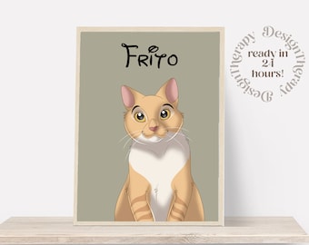 Custom Cartoon Pet Portrait | Cat & Dog Portrait From Photo | Pet Cartoon Style | Custom Cat Gift | Digital Illustration Art Prints