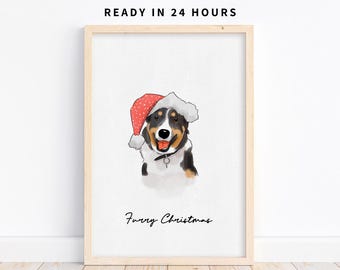 Retrato personalizado de mascotas para Navidad, arte navideño de mascotas en acuarela, recuerdo personalizado de mascotas, regalo para dueños de perros, regalo navideño de arte para mascotas