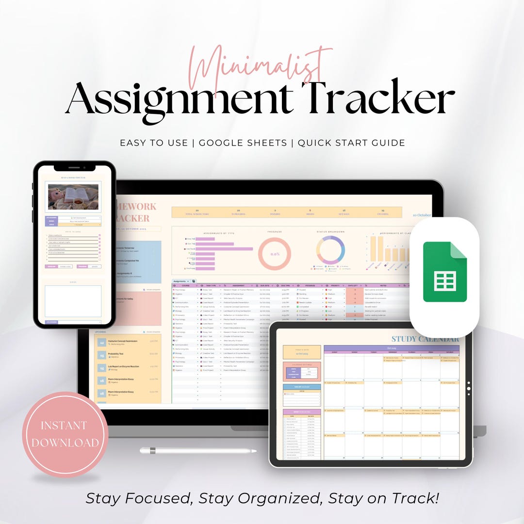 Digital Assignment Tracker Spreadsheet – Student Planner & School ...