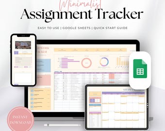 Digital Assignment Tracker Spreadsheet – Student Planner & School Organizer | Google Sheets Academic Dashboard | Class Assignment Tracker