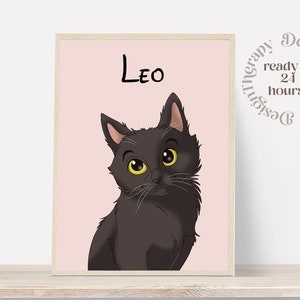 Portrait d'animal de compagnie personnalisé | Portrait de chat et de chien à partir d'une photo | Style de bande dessinée pour animaux de compagnie | Cadeau chat personnalisé | Impressions d'illustrations numériques