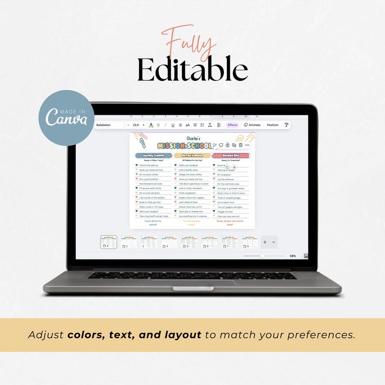 Editable School Day Checklist for Kids | Printable Routine Chart | Kids ...