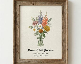 Birth Flower Bouquet Personalized Print | Custom Family Watercolor Flowers | Mother's Day Digital Download