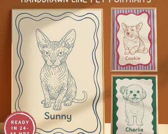 Custom Line Art Pet Portrait | Minimalist Dog & Cat Drawing | Cartoon Style Pet Illustration | Personalized Pet Lover Gift | Funky Art