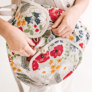 Linen Backpack with Wild Flowers • Women’s Girls Drawstring Rucksack