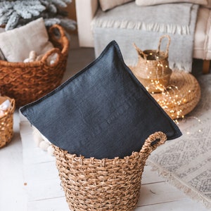 Denim Style Linen Cushion Cover Navy 100% Stonewashed Linen Pillow Case Rustic Linen Cushion Cover image 4