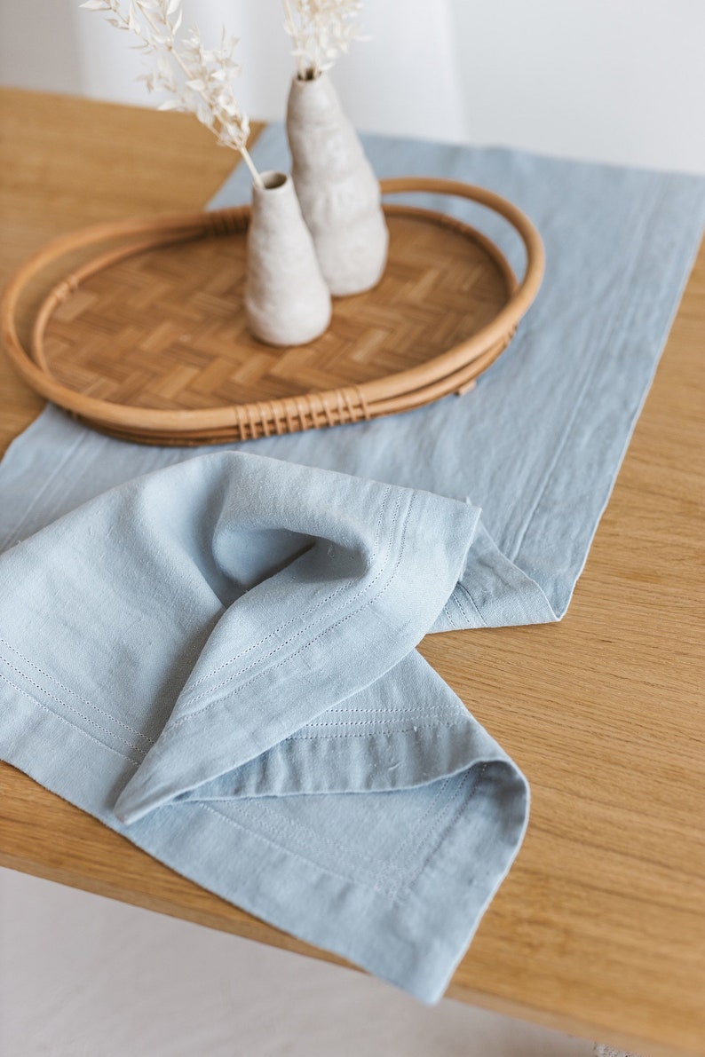 Linen Hemstitch Table Runner Vintage Heavyweight Table Linen Stonewashed Linen Table Decor image 1