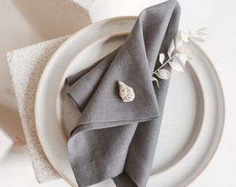 Stonewashed Linen Napkins With Mittered Corners CHARCOAL • Natural 100% Linen Fabric Table Napkins