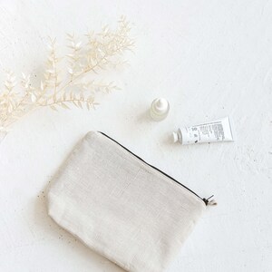 Unisex Pure Linen Washbag Makeup Bag in Grey or Black Cosmetic Bag with the Zip image 6