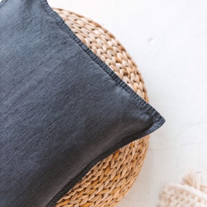 Denim Style Linen Cushion Cover Navy 100% Stonewashed Linen Pillow Case Rustic Linen Cushion Cover image 2