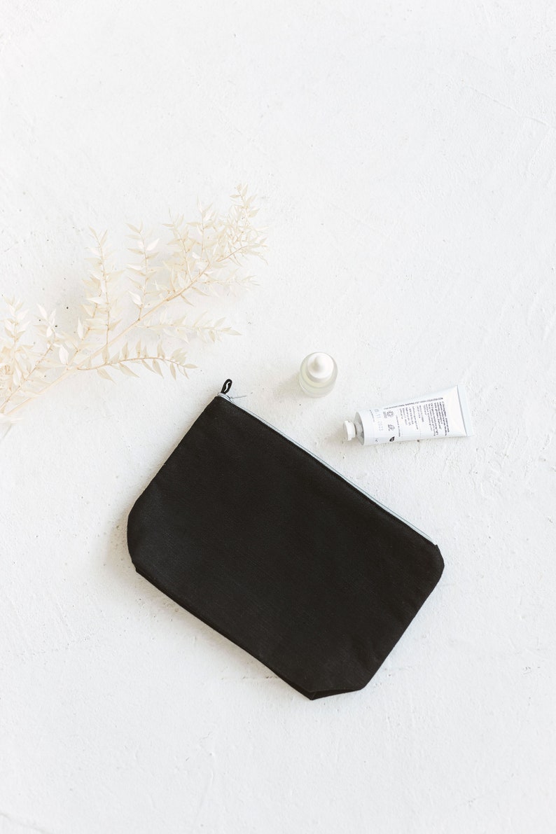 Unisex Pure Linen Washbag Makeup Bag in Grey or Black Cosmetic Bag with the Zip image 3