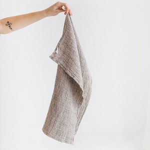 Linen Stonewashed Waffle Tea Towel Thick and Durable Kitchen Towel Grey Dish Towel image 4