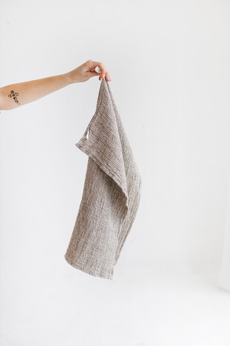 Linen Stonewashed Waffle Tea Towel Thick and Durable Kitchen Towel Grey Dish Towel image 4