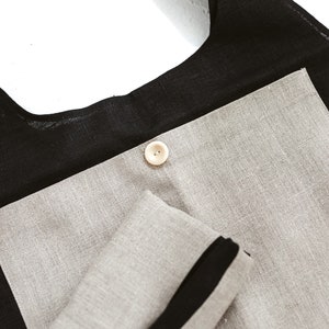 Black Tote Bag with Grey Pocket Foldable Shopping Bag Eco friendly Reusable Bag image 4