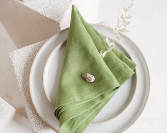 Stonewashed Linen Napkins With Mittered Corners FOREST GREEN • Natural 100% Linen Fabric Table Napkins