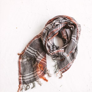 Plaid Checked Linen Scarf Soft and Light Unisex Scarf 100% Stonewashed Linen Scarf with Tassels image 5