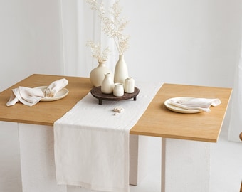 Linen Table Runner with Mitered Corners BALTIC SAND • Stonewashed Pure Table Linen • Stylish Table Decor