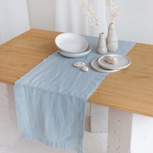 Linen Hemstitch Table Runner Vintage Heavyweight Table Linen Stonewashed Linen Table Decor image 3