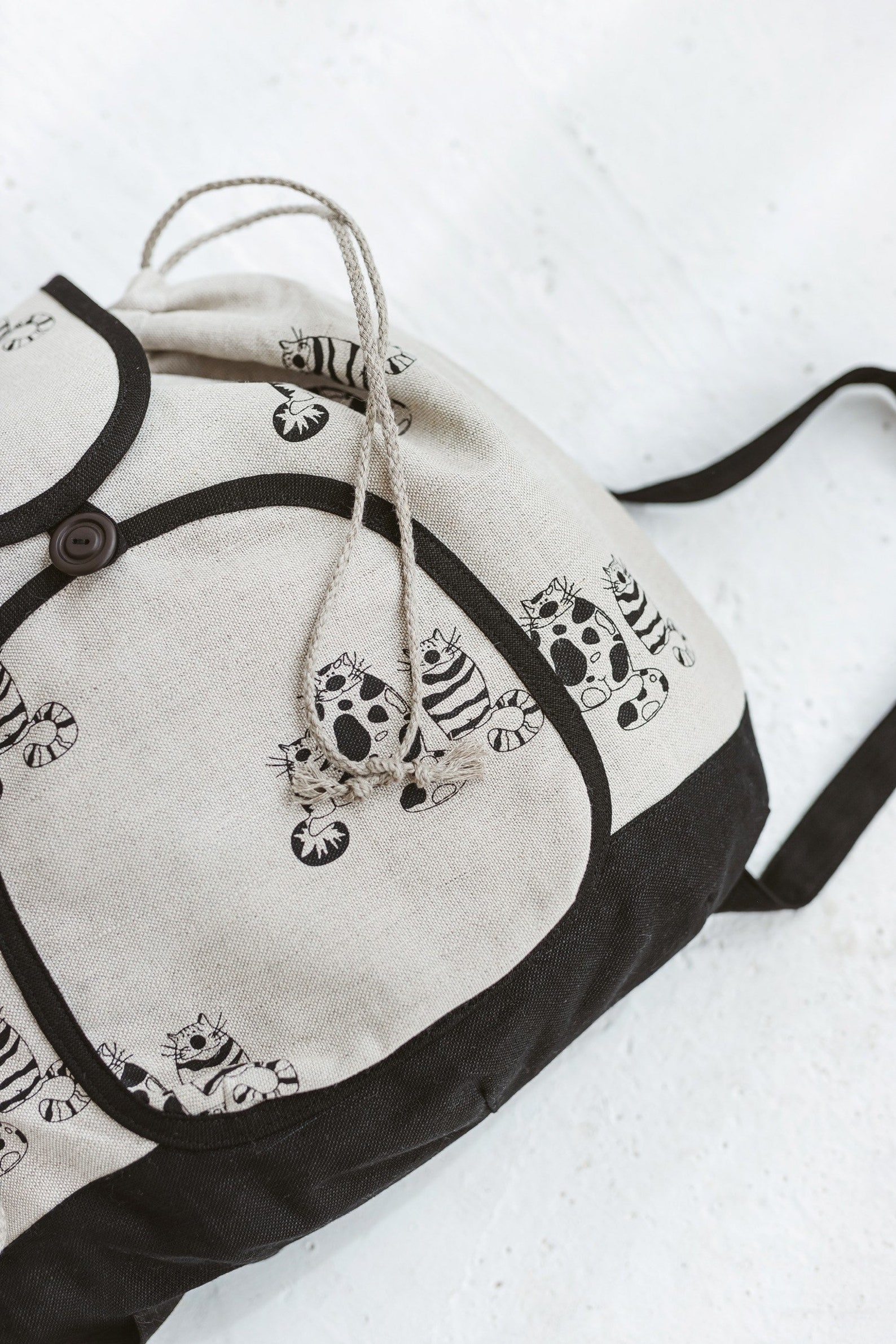 Linen Backpack With Cats Family Womens Girls Drawstring Etsy