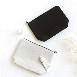 Unisex Pure Linen Washbag Makeup Bag in Grey or Black Cosmetic Bag with the Zip image 1