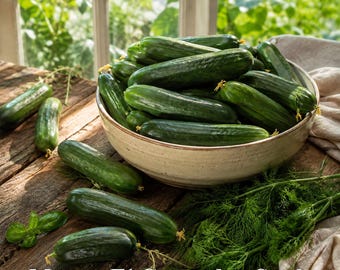 Manny F1 Cucumber 10+Seeds – Crisp Burpless Smooth Green Slicing Cucumber for Greenhouse