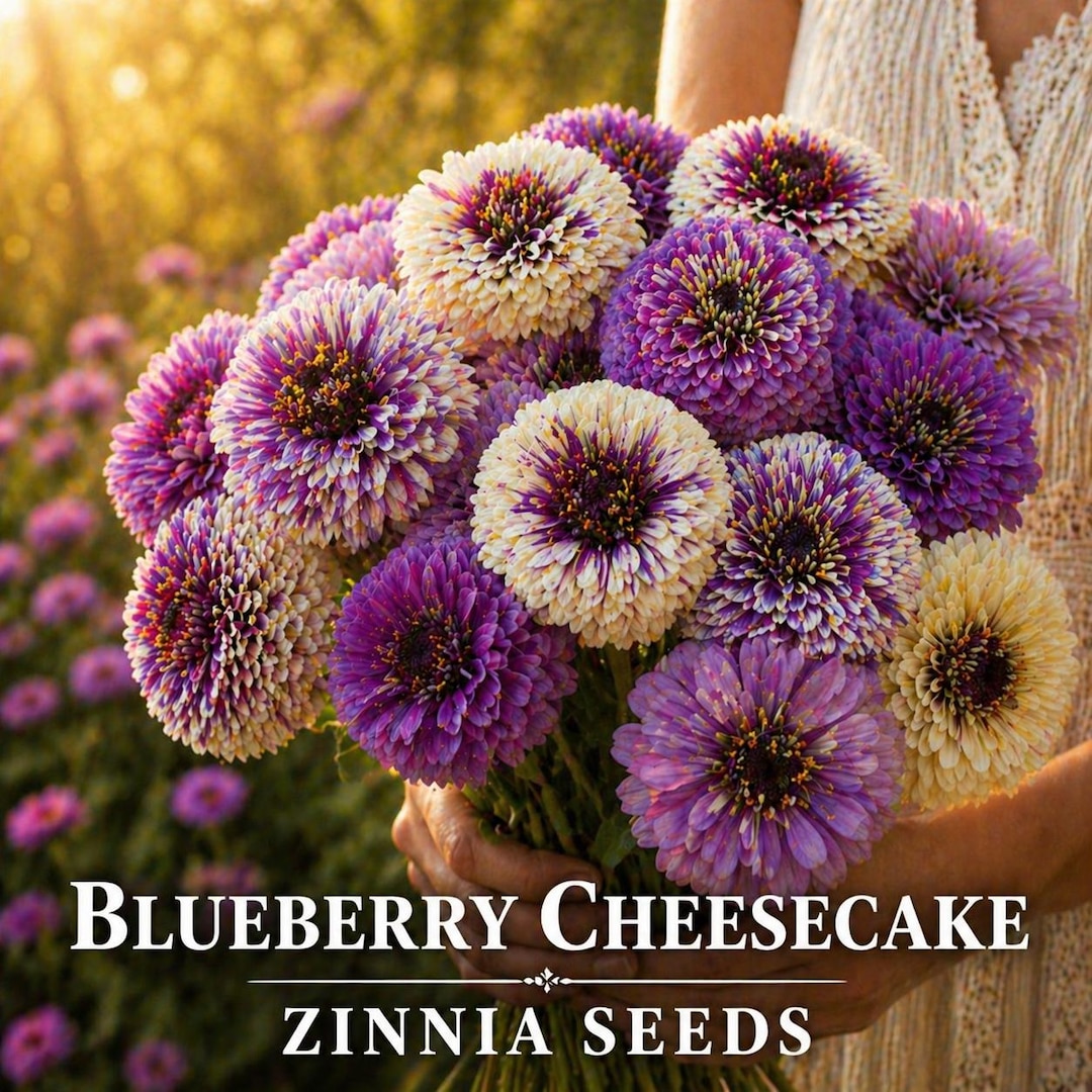 Blueberry Cheesecake Zinnia 100 Seeds – Purple & Cream Zinnias