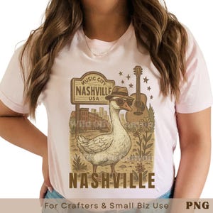Ganso engraçado de Nashville com chapéu Fedora PNG para download digital para sublimação DTF, clipart de artesanato para impressão de viagens na cidade da música para camisetas e canecas