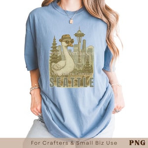 Seattle Goose descolado usando chapéu Fedora e óculos de sol, PNG para impressão, clipart de camiseta de sublimação, artesanato faça você mesmo para viagens de férias no Pacífico
