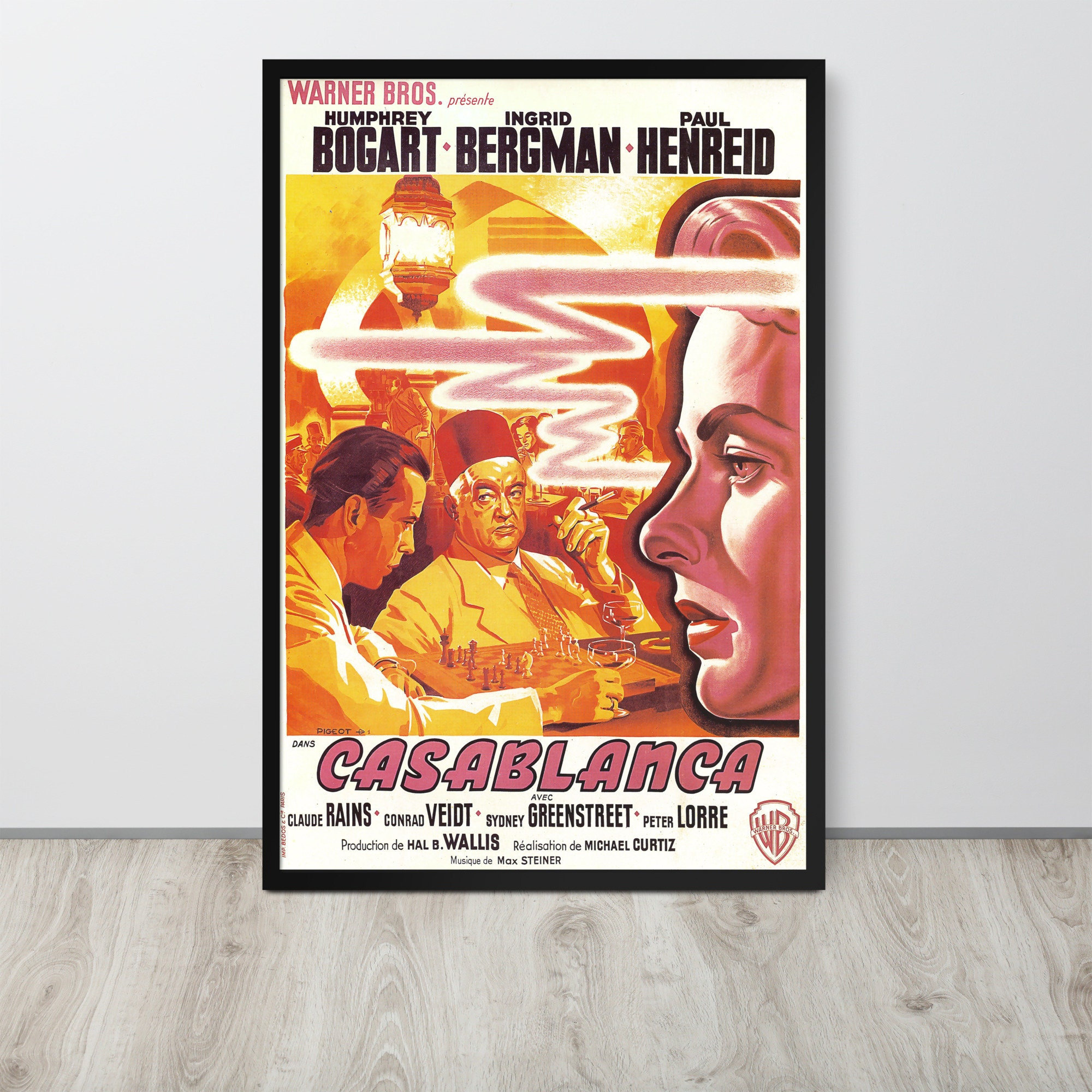 1940 Wood Frame Vintage Poster カサブランカ